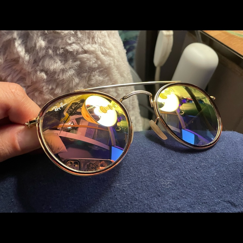 Ray-Ban RB3647N Round Double Bridge Sunglasses with Gold frame